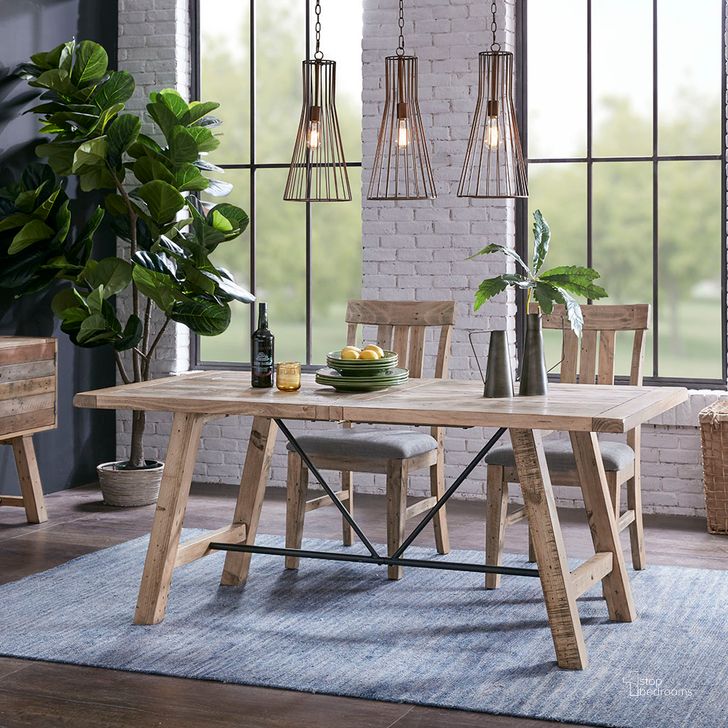 The appearance of Sonoma Dining Table In Natural designed by Olliix in the industrial interior design. This natural piece of furniture  was selected by 1StopBedrooms from Sonoma Collection to add a touch of cosiness and style into your home. Sku: II121-0311. Table Base Style: Trestle. Material: Wood. Product Type: Dining Table. Table Top Shape: Rectangular. Size: 72". Image1