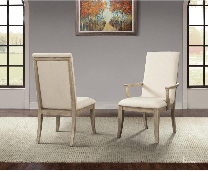 The appearance of Sophie Natural Upholstered Arm Chair Set of 2 designed by Riverside Furniture in the transitional interior design. This brown piece of furniture  was selected by 1StopBedrooms from Sophie Collection to add a touch of cosiness and style into your home. Sku: 50355. Product Type: Arm Chair. Image1