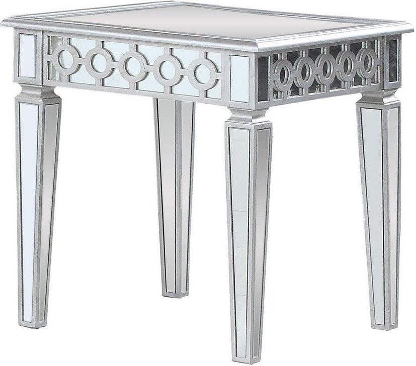 The appearance of Sophie Solid Wood End Table In Silver Mirrored designed by Best Master Furniture in the transitional interior design. This silver piece of furniture  was selected by 1StopBedrooms from Sophie Collection to add a touch of cosiness and style into your home. Sku: T1840SE. Material: Wood. Product Type: End Table. Image1