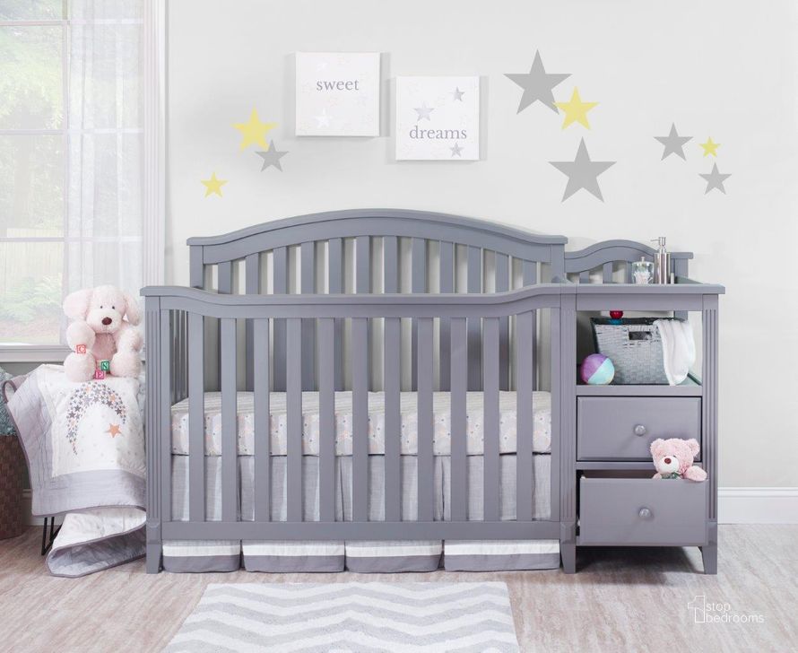 The appearance of Sorelle Berkley Crib And Changer In Gray designed by Sorelle Furniture in the transitional interior design. This gray piece of furniture  was selected by 1StopBedrooms from Berkley Collection to add a touch of cosiness and style into your home. Sku: 3350-GR. Product Type: Crib. Image1