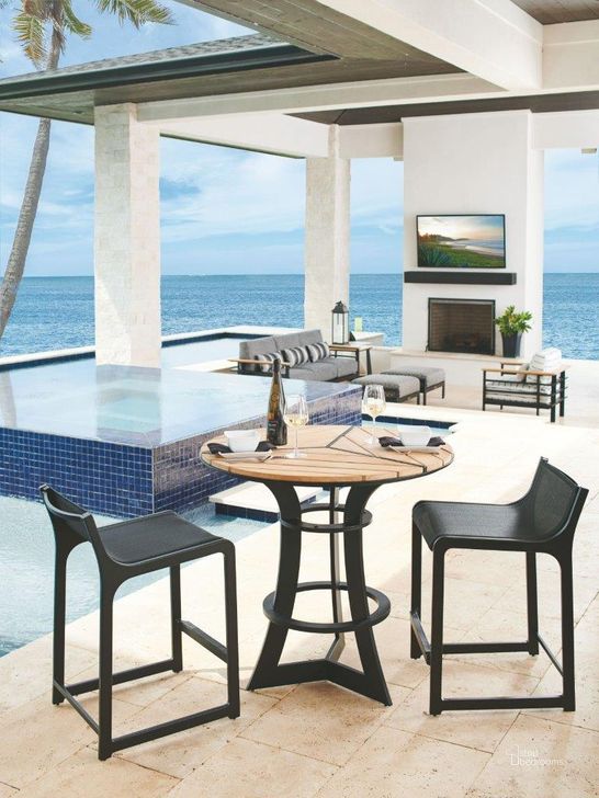 The appearance of South Beach Dark Graphite Outdoor Bistro Set designed by Tommy Bahama in the transitional interior design. This black piece of furniture  was selected by 1StopBedrooms from South Beach Collection to add a touch of cosiness and style into your home. Sku: 01-3940-873;01-3940-17. Material: Aluminum. Product Type: Dining Room Set. Image1