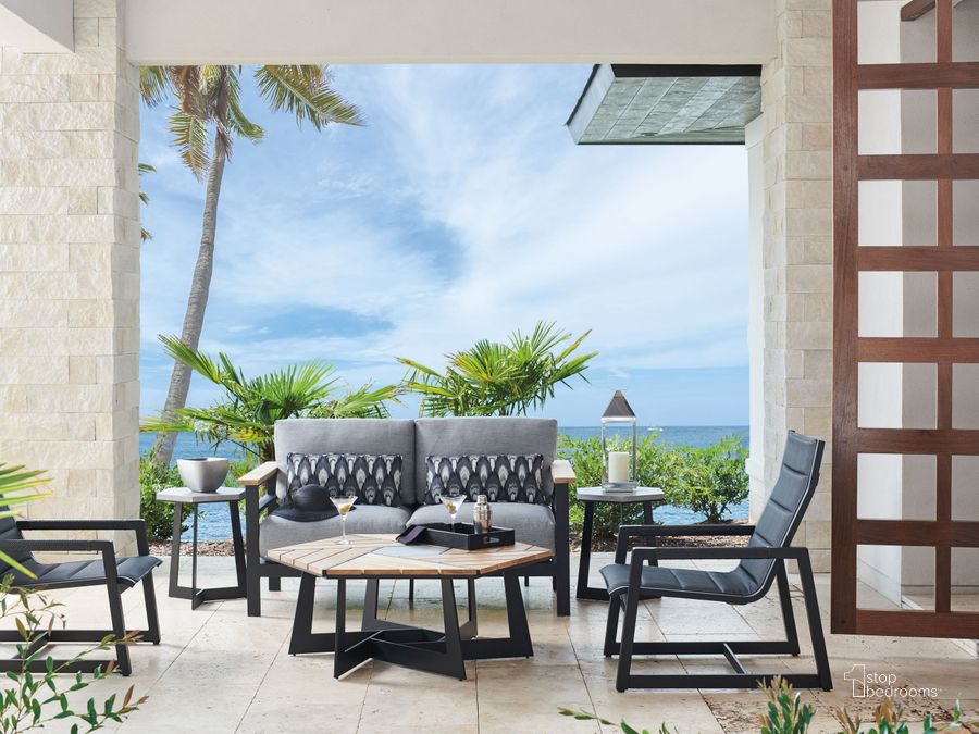 The appearance of South Beach Dark Graphite Outdoor Hexagonal Occasional Table Set designed by Tommy Bahama in the modern / contemporary interior design. This black and brown piece of furniture  was selected by 1StopBedrooms from South Beach Collection to add a touch of cosiness and style into your home. Sku: 01-3940-947;01-3940-957. Material: Aluminum. Product Type: Occasional Table Set. Image1