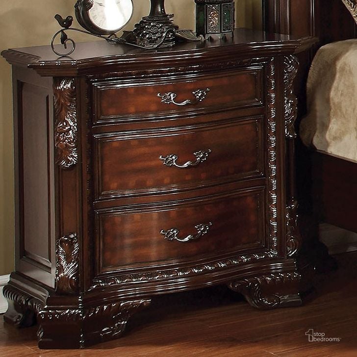 The appearance of South Yorkshire Brown Cherry Nightstand designed by Furniture of America in the traditional interior design. This brown piece of furniture  was selected by 1StopBedrooms from Monte Collection to add a touch of cosiness and style into your home. Sku: CM7267N. Material: Wood. Product Type: Nightstand. Image1