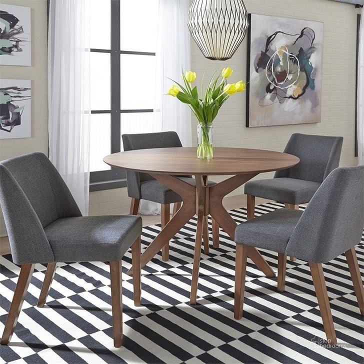 The appearance of Space Savers Round Dining Room Set w/ Grey Chairs designed by Liberty in the transitional interior design. This satin walnut piece of furniture  was selected by 1StopBedrooms from Space Savers Collection to add a touch of cosiness and style into your home. Sku: 198-T4747;198-C9001S-GY. Table Top Shape: Round. Material: Wood. Product Type: Dining Room Set. Image1