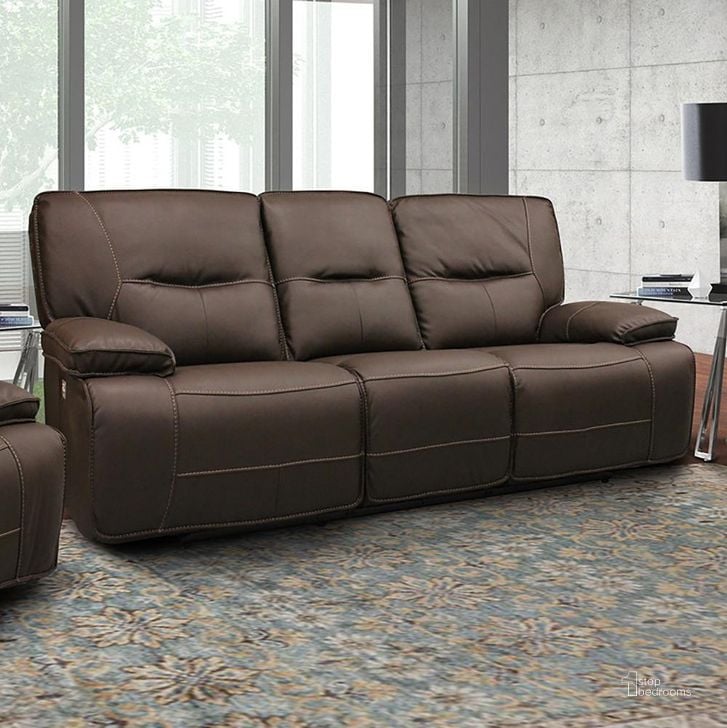 The appearance of Spartacus Chocolate Dual Power Reclining Sofa with Power Headrest designed by Parker House in the modern / contemporary interior design. This brown piece of furniture  was selected by 1StopBedrooms from Spartacus Collection to add a touch of cosiness and style into your home. Sku: MSPA#832PH-CHO. Material: Polyester. Product Type: Reclining Sofa.