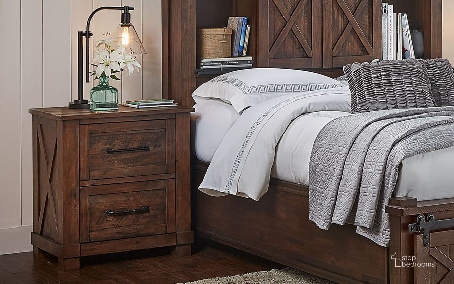 The appearance of Spirit River Brown Nightstand designed by Leisure Living in the rustic / southwestern interior design. This brown piece of furniture  was selected by 1StopBedrooms from Spirit River Collection to add a touch of cosiness and style into your home. Sku: SUVRT5750. Product Type: Nightstand. Material: Pine. Image1