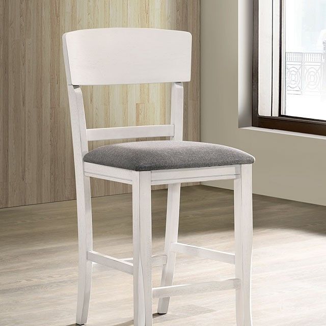 The appearance of Stacie Counter Height Chair Set of 2 In White and Gray designed by Furniture of America in the transitional interior design. This white/gray piece of furniture  was selected by 1StopBedrooms from Stacie Collection to add a touch of cosiness and style into your home. Sku: CM3733WG-PC-2PK. Material: Wood. Product Type: Counter Height Chair.