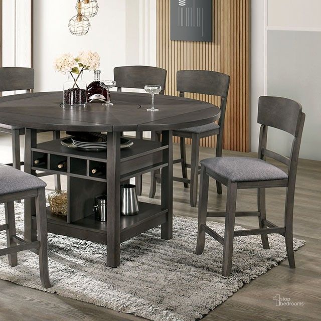 The appearance of Stacie Counter Height Round Dining Table In Gray designed by Furniture of America in the transitional interior design. This gray piece of furniture  was selected by 1StopBedrooms from Stacie Collection to add a touch of cosiness and style into your home. Sku: CM3733GY-RPT-1;CM3733GY-RPT-2. Table Base Style: Storage. Table Top Shape: Round. Material: Wood. Product Type: Dining Table. Image1