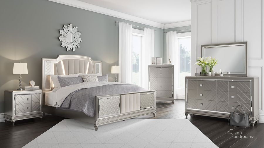 The appearance of Standen Platinum Bedroom Set designed by FineForm in the transitional interior design. This platinum piece of furniture  was selected by 1StopBedrooms from Standen Collection to add a touch of cosiness and style into your home. Sku: B744-57;B744-54;B744-96;B744-92. Bed Type: Panel Bed. Material: Wood. Product Type: Panel Bed. Bed Size: Queen. Image1