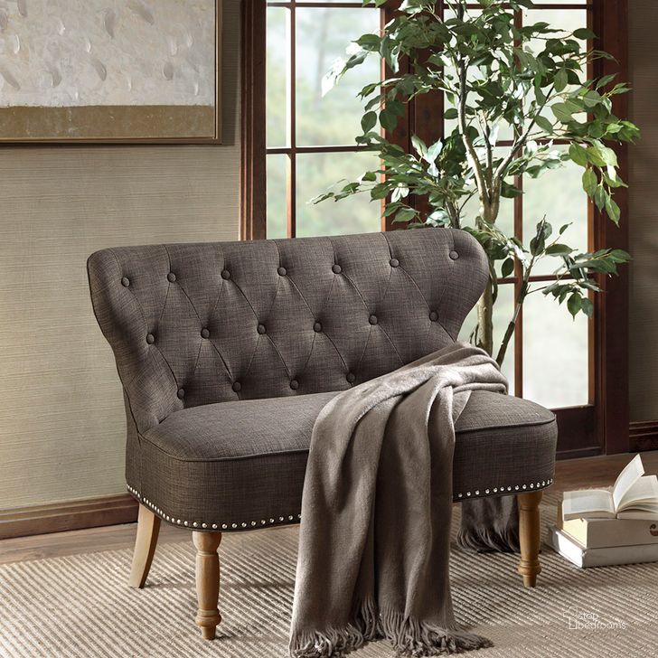 The appearance of Stanford Settee In Charcoal designed by Olliix in the transitional interior design. This charcoal piece of furniture  was selected by 1StopBedrooms from Stanford Collection to add a touch of cosiness and style into your home. Sku: MP106-0995. Material: Wood. Product Type: Settee. Image1