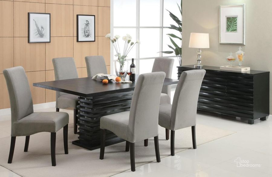 The appearance of Stanton Dining Room Set - 102061 designed by Coaster in the modern / contemporary interior design. This black piece of furniture  was selected by 1StopBedrooms from Stanton Collection to add a touch of cosiness and style into your home. Sku: 102061;102062. Table Base Style: Pedestal. Material: Wood. Product Type: Dining Room Set. Table Top Shape: Rectangular. Image1