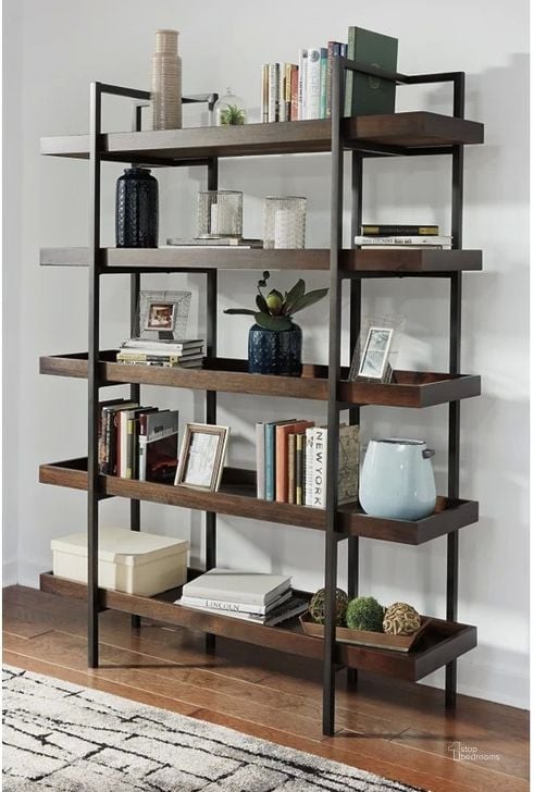 The appearance of Starmore Brown Bookcase designed by Signature Design by Ashley in the traditional interior design. This brown piece of furniture  was selected by 1StopBedrooms from Starmore Collection to add a touch of cosiness and style into your home. Sku: H633-70. Material: Metal. Product Type: Standard Bookcase. Image1