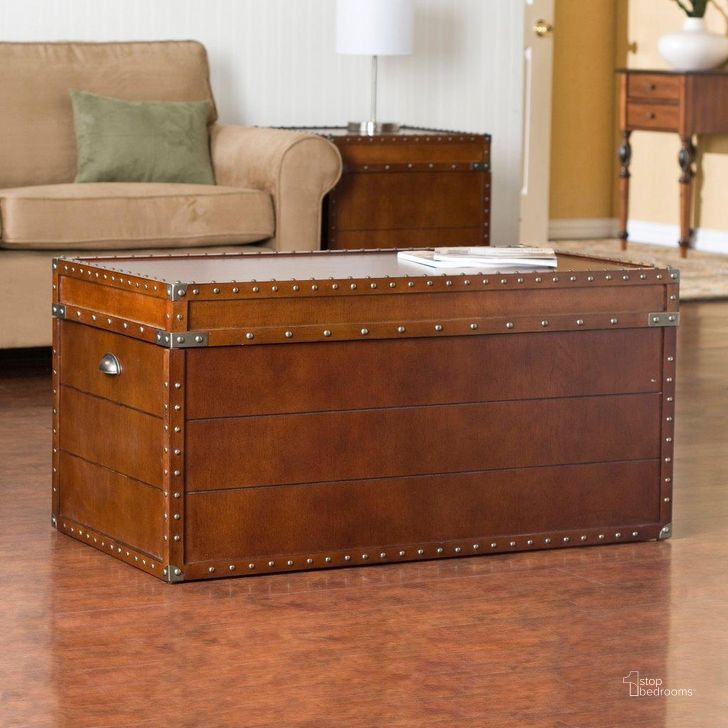 The appearance of Steamer Trunk Cocktail Table designed by SEI Furniture in the industrial interior design. This walnut piece of furniture  was selected by 1StopBedrooms from Steamer Collection to add a touch of cosiness and style into your home. Sku: CK4191. Product Type: Cocktail Table. Material: MDF. Image1