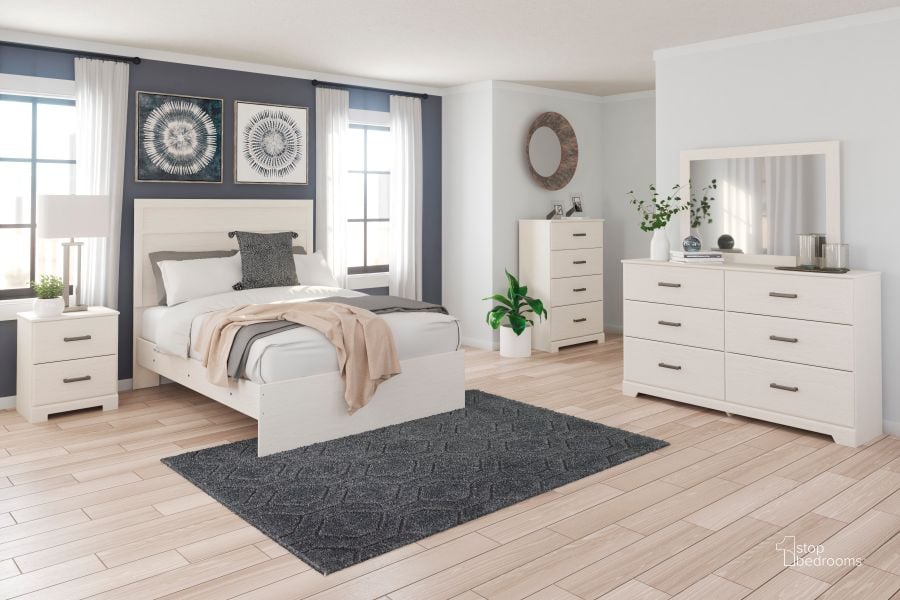 The appearance of Stelsie White Youth Panel Bedroom Set designed by Signature Design by Ashley in the transitional interior design. This white piece of furniture  was selected by 1StopBedrooms from Stelsie Collection to add a touch of cosiness and style into your home. Sku: B2588-55;B2588-86;B2588-92. Bed Type: Panel Bed. Material: Wood. Product Type: Panel Bed. Bed Size: Full. Image1