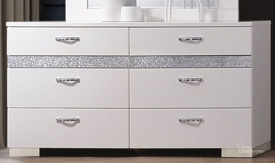 The appearance of Stirling Brook White Dresser designed by Boho House in the modern / contemporary interior design. This white piece of furniture  was selected by 1StopBedrooms from Stirling Brook Collection to add a touch of cosiness and style into your home. Sku: 26775. Material: Wood. Product Type: Dresser. Image1