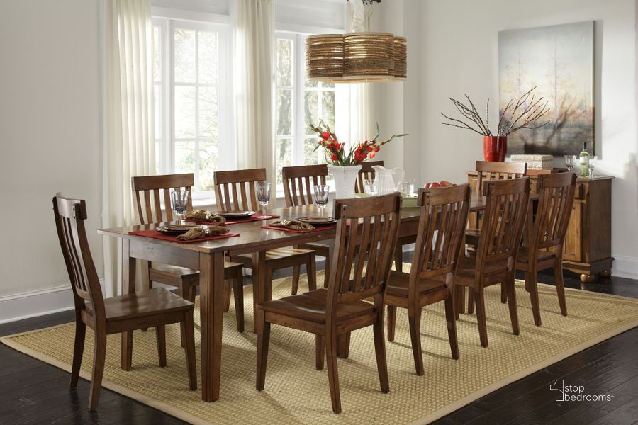 The appearance of Stokesville Brown Dining Room Set 0qb2350242 designed by Off 5th Home in the transitional interior design. This brown piece of furniture  was selected by 1StopBedrooms from Stokesville Collection to add a touch of cosiness and style into your home. Sku: TOLRA617L;TOLRA2752. Table Base Style: Legs. Product Type: Dining Room Set. Table Top Shape: Rectangular. Material: Rubberwood. Size: 132". Image1