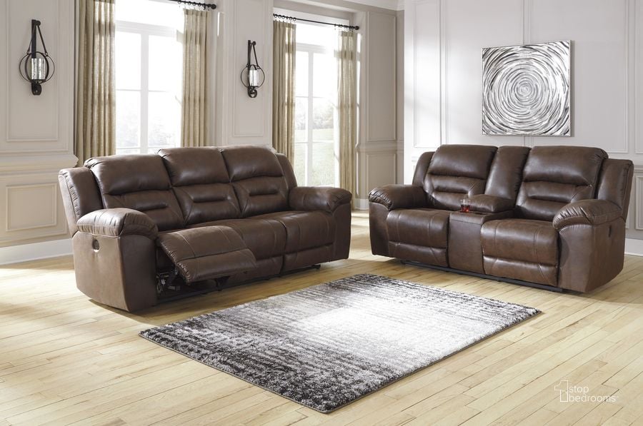 The appearance of Stoneland Power Reclining Living Room Set In Chocolate designed by Signature Design by Ashley in the modern / contemporary interior design. This chocolate piece of furniture  was selected by 1StopBedrooms from Stoneland Collection to add a touch of cosiness and style into your home. Sku: 3990487;3990496. Material: Fabric. Product Type: Living Room Set. Image1