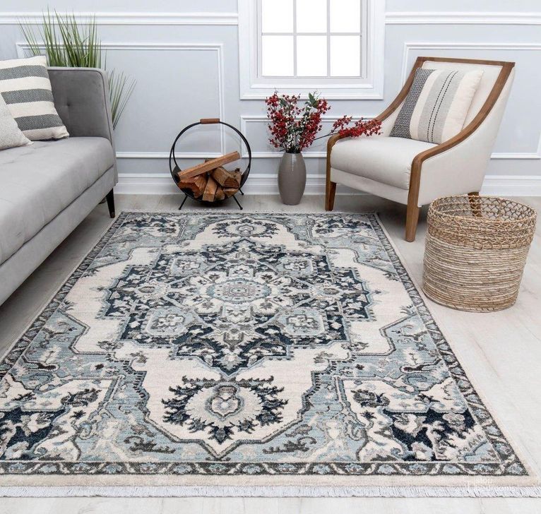 The appearance of Stratford AM40B Icy Opal Abstract Vintage Blue 2' x 8' Area Rug designed by Rugs America in the rustic / southwestern interior design. This blue and beige piece of furniture  was selected by 1StopBedrooms from Stratford Collection to add a touch of cosiness and style into your home. Sku: RA30747. Material: Polypropylene. Product Type: Area Rugs. Image1