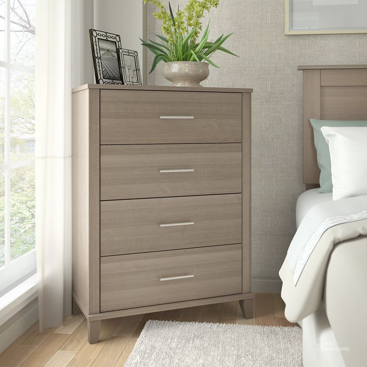 The appearance of Bush Furniture Somerset Bedroom Chest Of Drawers designed by Bush Furniture in the transitional interior design. This ash gray piece of furniture  was selected by 1StopBedrooms from Somerset Collection to add a touch of cosiness and style into your home. Sku: STS132AG. Material: Wood. Product Type: Chest. Image1