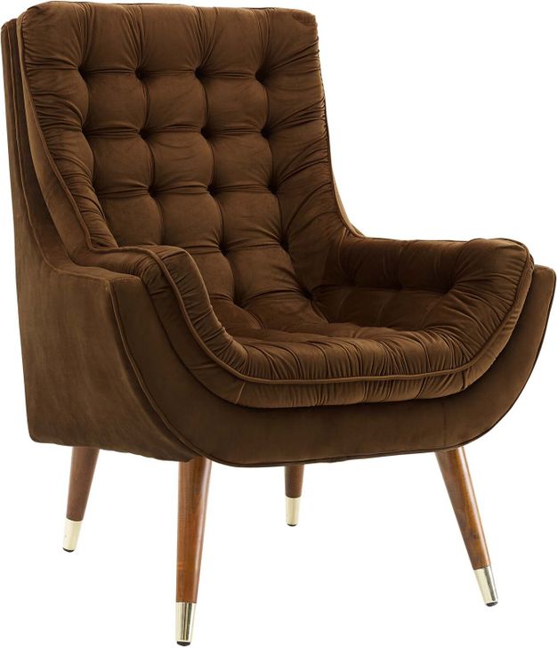 The appearance of Suggest Brown Button Tufted Performance Velvet Lounge Chair designed by Modway in the modern / contemporary interior design. This brown piece of furniture  was selected by 1StopBedrooms from Suggest Collection to add a touch of cosiness and style into your home. Sku: EEI-3001-BRN. Material: Wood. Product Type: Living Room Chair. Image1