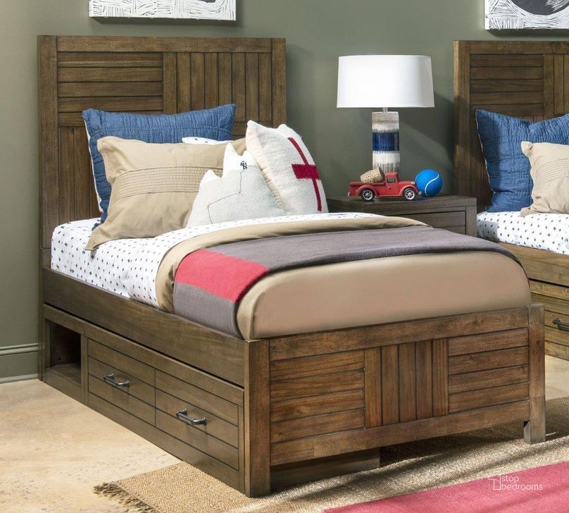 The appearance of Summer Camp Tree House Brown Twin Panel Bed with One Side Storage designed by Legacy Classic in the rustic / southwestern interior design. This brown piece of furniture  was selected by 1StopBedrooms from Summer Camp Collection to add a touch of cosiness and style into your home. Sku: 0832-4103;0832-4113;0832-4900;0832-9300. Bed Type: Storage Bed. Product Type: Storage Bed. Bed Size: Twin. Image1