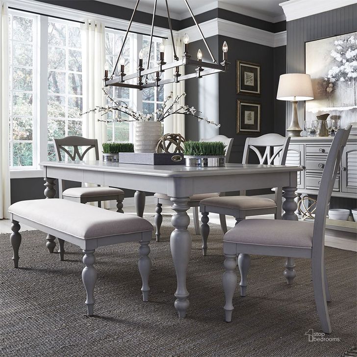 The appearance of Summer House II Rectangular Dining Set w/ Bench designed by Liberty in the traditional interior design. This dove grey piece of furniture  was selected by 1StopBedrooms from Summer House Collection to add a touch of cosiness and style into your home. Sku: 407-T4078;407-C9001S;407-C9001B. Material: Wood. Product Type: Dining Room Set. Table Top Shape: Rectangular. Image1