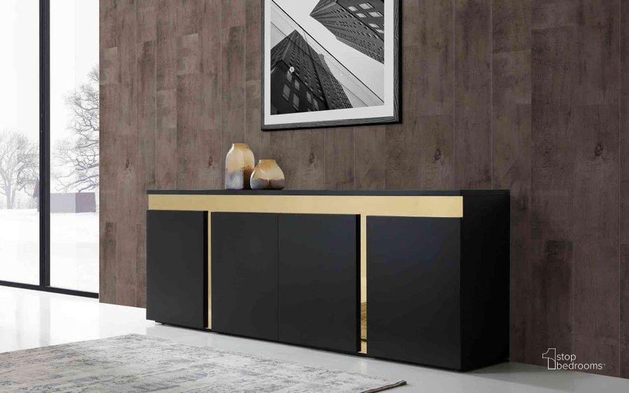 The appearance of Sumo Black Buffet designed by Whiteline Modern Living in the modern / contemporary interior design. This black piece of furniture  was selected by 1StopBedrooms from Sumo Collection to add a touch of cosiness and style into your home. Sku: SB1658-BLK. Product Type: Buffet. Material: Stainless Steel. Image1