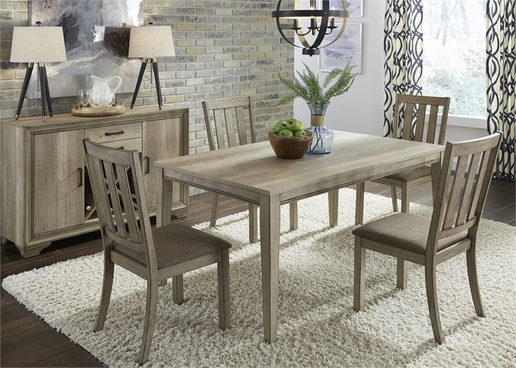 The appearance of Sun Valley 5 Piece Rectangular Table Set designed by Liberty in the modern / contemporary interior design. This sandstone piece of furniture  was selected by 1StopBedrooms from Sun Valley Collection to add a touch of cosiness and style into your home. Sku: 439-T3672;439-C1501S. Material: Wood. Product Type: Dining Room Set. Table Top Shape: Rectangular. Image1