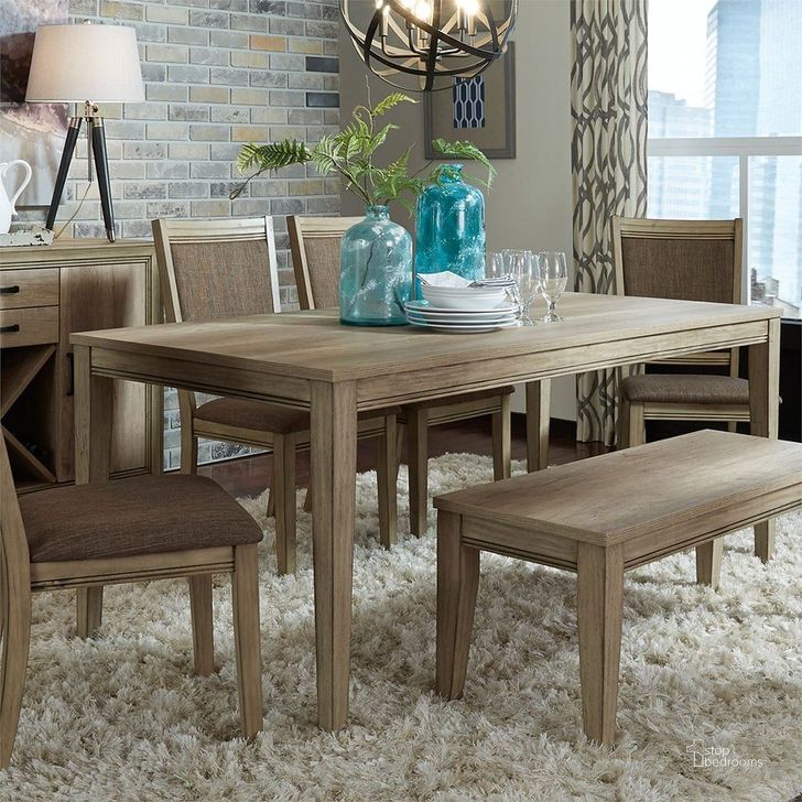 The appearance of Sun Valley 72 Inch Rectangular Dining Set w/ Bench designed by Liberty in the transitional interior design. This sandstone piece of furniture  was selected by 1StopBedrooms from Sun Valley Collection to add a touch of cosiness and style into your home. Sku: 439-T3672;439-C1501S;439-C9001B. Material: Wood. Product Type: Dining Room Set. Table Top Shape: Rectangular. Image1