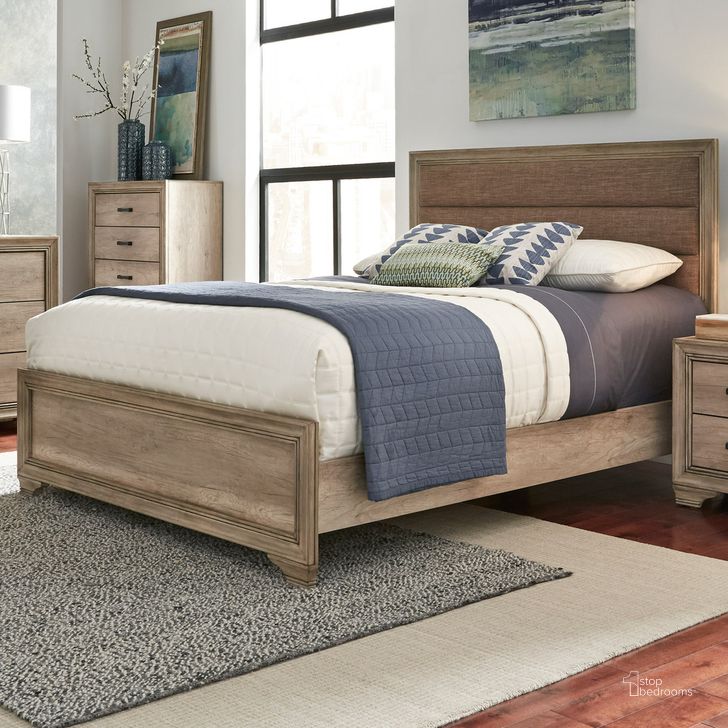 The appearance of Sun Valley California King Upholstered Bed designed by Liberty in the transitional interior design. This sandstone piece of furniture  was selected by 1StopBedrooms from Sun Valley Collection to add a touch of cosiness and style into your home. Sku: 439-BR90C;439-BR15HF. Bed Type: Panel Bed. Product Type: Panel Bed. Bed Size: California King. Material: Rubberwood. Image1