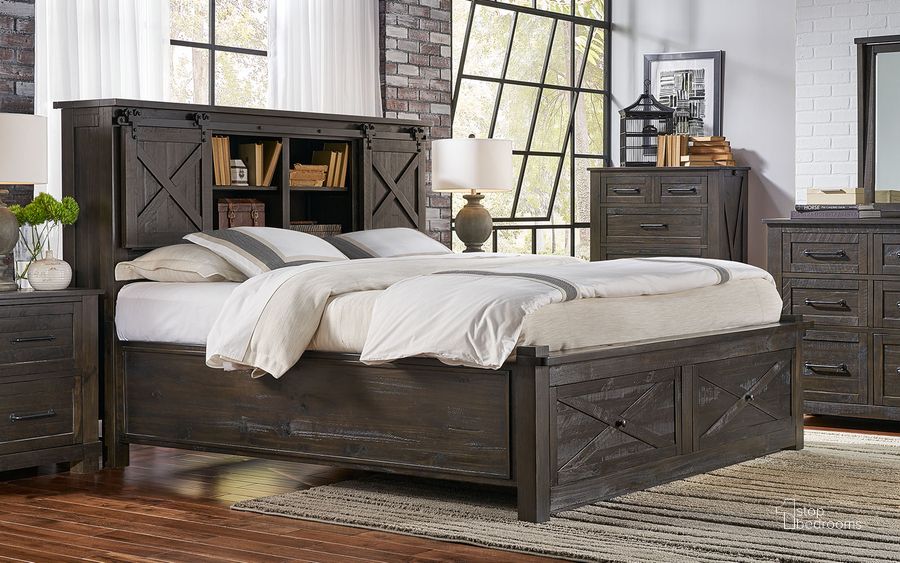 The appearance of Sun Valley Charcoal King Bookcase Storage Bed designed by A-America in the rustic / southwestern interior design. This gray piece of furniture  was selected by 1StopBedrooms from Sun Valley Collection to add a touch of cosiness and style into your home. Sku: SUVCL513G;SUVCL513H;SUVCL513P;SUVCL503R. Bed Type: Storage Bed. Product Type: Storage Bed. Bed Size: King. Material: Pine. Image1