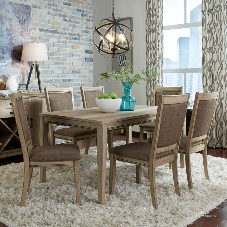 The appearance of Sun Valley Rectangular Leg Dining Room Set designed by Liberty in the modern / contemporary interior design. This sandstone piece of furniture  was selected by 1StopBedrooms from Sun Valley Collection to add a touch of cosiness and style into your home. Sku: 439-T3660;439-C6501S. Material: Wood. Product Type: Dining Room Set. Table Top Shape: Rectangular. Image1
