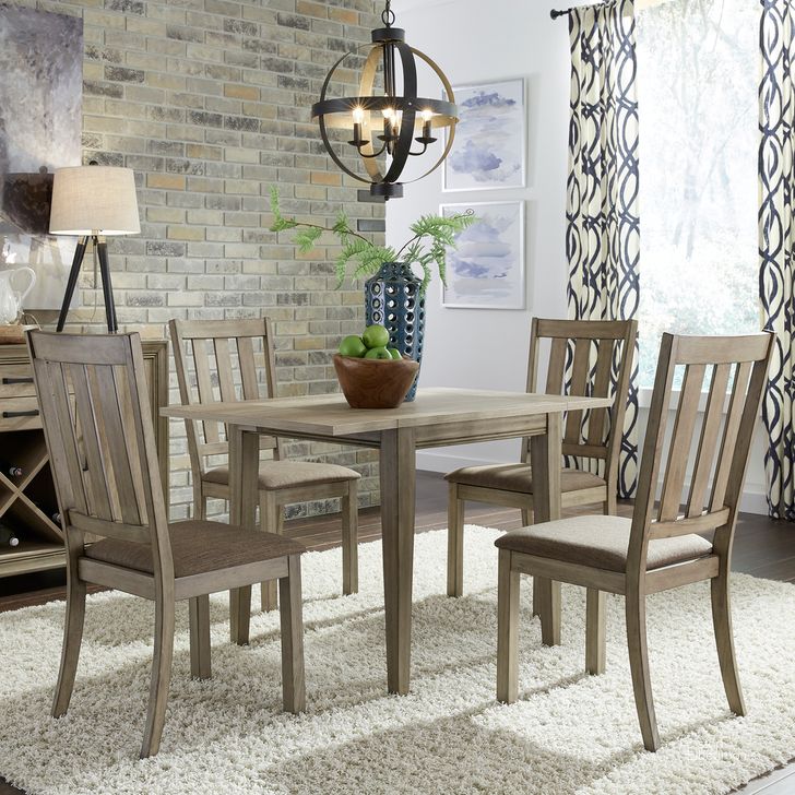 The appearance of Sun Valley Sandstone Dining Room Set designed by Liberty in the transitional interior design. This brown piece of furniture  was selected by 1StopBedrooms from Sun Valley Collection to add a touch of cosiness and style into your home. Sku: 439-T2947;439-C1501S. Table Base Style: Legs. Material: Wood. Product Type: Dining Room Set. Table Top Shape: Rectangular. Image1