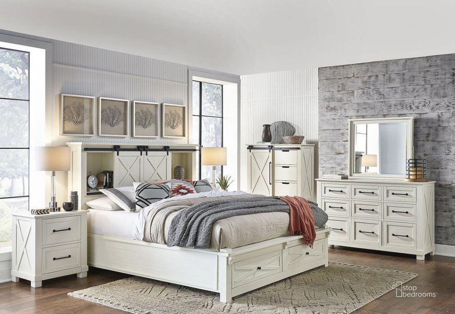 The appearance of Sun Valley White Bookcase Storage Bedroom Set designed by A-America in the rustic / southwestern interior design. This white piece of furniture  was selected by 1StopBedrooms from Sun Valley Collection to add a touch of cosiness and style into your home. Sku: SUVWT503G;SUVWT503H;SUVWT503P;SUVWT503R;SUVWT5750. Bed Type: Storage Bed. Product Type: Storage Bed. Bed Size: Queen. Material: Pine. Image1