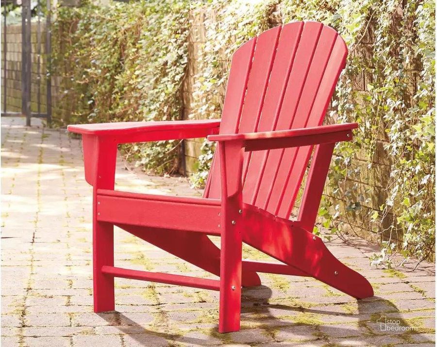 The appearance of Sundown Treasure Red Outdoor Adirondack Chair designed by Signature Design by Ashley in the modern / contemporary interior design. This red piece of furniture  was selected by 1StopBedrooms from Sundown Treasure Collection to add a touch of cosiness and style into your home. Sku: P013-898. Material: Wood. Product Type: Outdoor Chair. Image1
