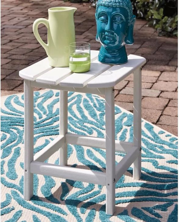 The appearance of Sundown Treasure White Outdoor Rectangular End Table designed by Signature Design by Ashley in the modern / contemporary interior design. This white piece of furniture  was selected by 1StopBedrooms from Sundown Treasure Collection to add a touch of cosiness and style into your home. Sku: P011-703. Material: Wood. Product Type: Outdoor Table. Image1