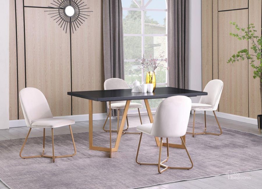 The appearance of Sunland 5 Piece Rectangular Velvet Dining Set In Beige designed by Best Master Furniture in the transitional interior design. This beige piece of furniture  was selected by 1StopBedrooms from Sunland Collection to add a touch of cosiness and style into your home. Sku: A805BE5. Product Type: Dining Room Set. Material: Velvet.