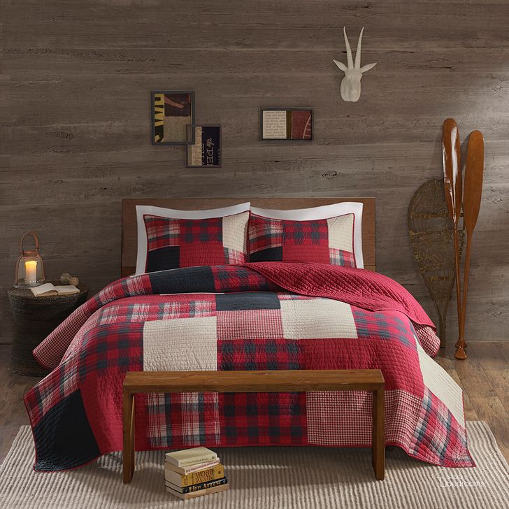 The appearance of Sunset Cotton Printed Pieced King Quilt Mini Set In Red designed by Olliix in the cabin / lodge interior design. This red piece of furniture  was selected by 1StopBedrooms from Sunset Collection to add a touch of cosiness and style into your home. Sku: WR14-1731. Bed Size: King. Material: Cotton. Product Type: Quilt Set. Image1