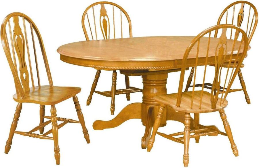The appearance of Sunset Trading Oak Selections 5 Piece Pedestal Butterfly Leaf Dining Set with Keyhole Chairs designed by Sunset Trading in the modern / contemporary interior design. This light oak piece of furniture  was selected by 1StopBedrooms from Oak Selections Collection to add a touch of cosiness and style into your home. Sku: DLU-TBX-4866-LO-T;DLU-TBX-4866-LO-B;DLU-124-S-LO-2;DLU-124-S-LO-2. Material: Wood. Product Type: Dining Room Set. Image1