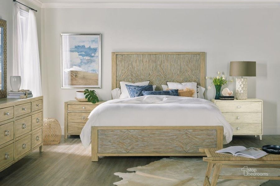 The appearance of Surfrider Light Natural Panel Bedroom Set designed by Hooker in the transitional interior design. This beige piece of furniture  was selected by 1StopBedrooms from Surfrider Collection to add a touch of cosiness and style into your home. Sku: 6015-90350-80;6015-90015-80. Bed Type: Panel Bed. Material: Wood. Product Type: Panel Bed. Bed Size: Queen. Image1