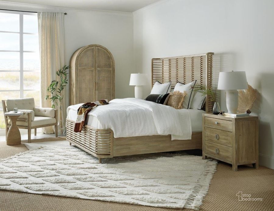 The appearance of Surfrider Light Natural Rattan Panel Bedroom Set designed by Hooker in the transitional interior design. This beige piece of furniture  was selected by 1StopBedrooms from Surfrider Collection to add a touch of cosiness and style into your home. Sku: 6015-90250-80;6015-90015-80. Bed Type: Panel Bed. Material: Wood. Product Type: Panel Bed. Bed Size: Queen. Image1