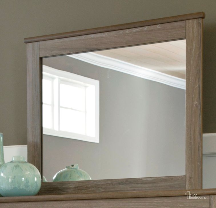 The appearance of Surman Warm Gray Dresser Mirror designed by Bennett Interiors in the transitional interior design. This warm gray piece of furniture  was selected by 1StopBedrooms from Surman Collection to add a touch of cosiness and style into your home. Sku: B248-36. Material: Glass. Product Type: Dresser Mirror. Image1