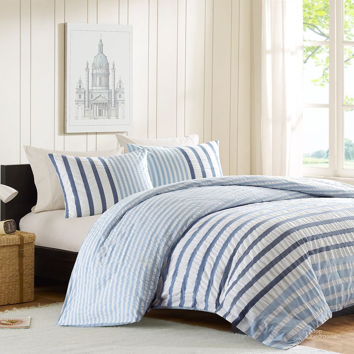 The appearance of Sutton Cotton Yarn Dyed Twin Comforter Mini Set In Blue designed by Olliix in the transitional interior design. This blue piece of furniture  was selected by 1StopBedrooms from Sutton Collection to add a touch of cosiness and style into your home. Sku: II10-046. Bed Size: Twin. Material: Cotton. Product Type: Comforter Set. Image1