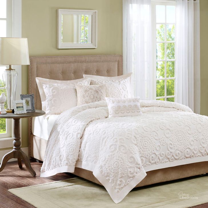 The appearance of Suzanna Cotton King Comforter Mini Set With Embroidery In Ivory designed by Olliix in the coastal interior design. This ivory piece of furniture  was selected by 1StopBedrooms from Suzanna Collection to add a touch of cosiness and style into your home. Sku: HH10-1346. Material: Polyester. Bed Size: King. Product Type: Comforter Set. Image1