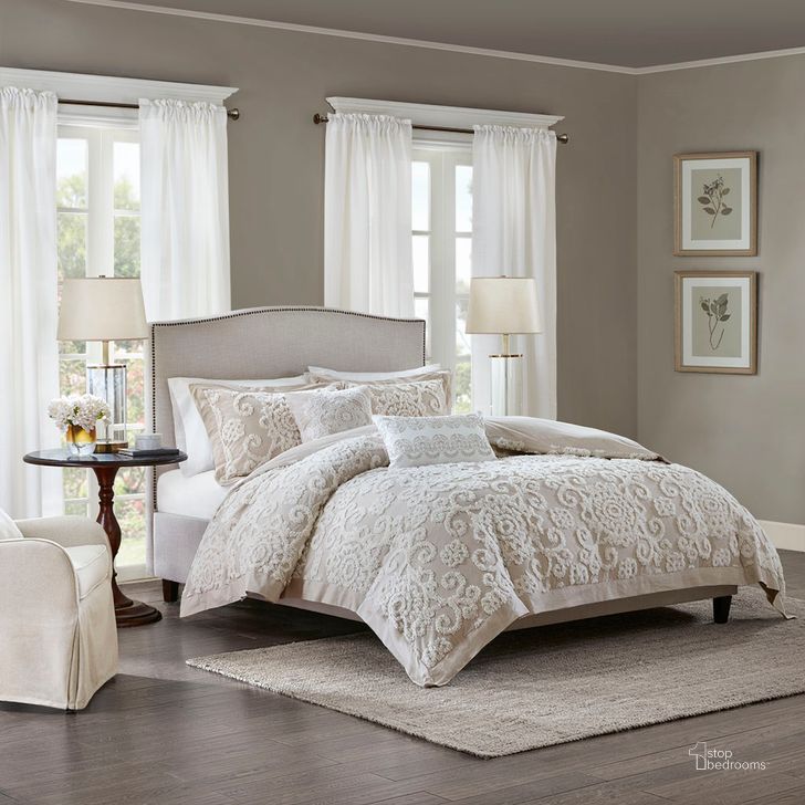 The appearance of Suzanna Cotton Tufted Embroidered King Comforter Mini Set In Taupe designed by Olliix in the traditional interior design. This taupe piece of furniture  was selected by 1StopBedrooms from Suzanna Collection to add a touch of cosiness and style into your home. Sku: HH10-1647. Material: Polyester. Bed Size: King. Product Type: Comforter Set. Image1