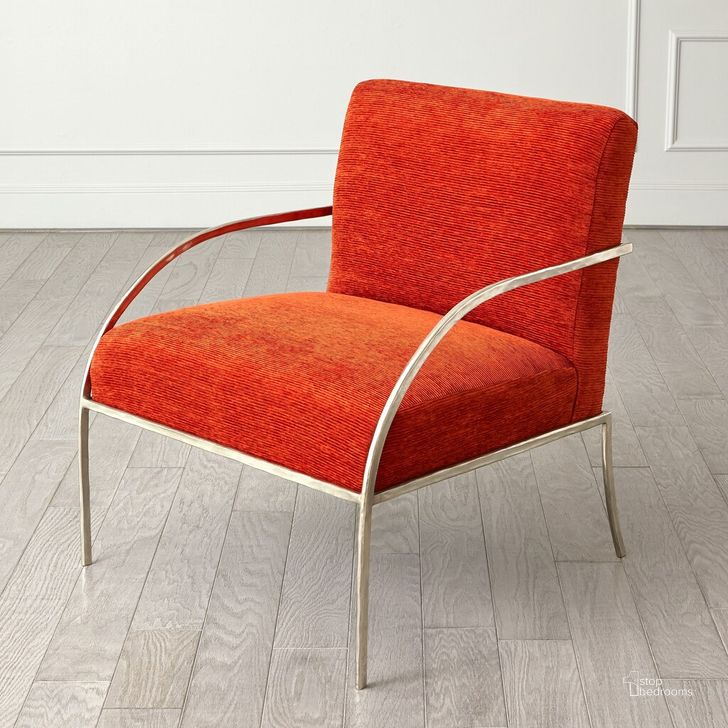 The appearance of Swoop Chair In Orange And Nickel designed by Global Views in the modern / contemporary interior design. This silver piece of furniture  was selected by 1StopBedrooms from Swoop Collection to add a touch of cosiness and style into your home. Sku: 9.93508. Product Type: Chair. Material: Iron. Image1