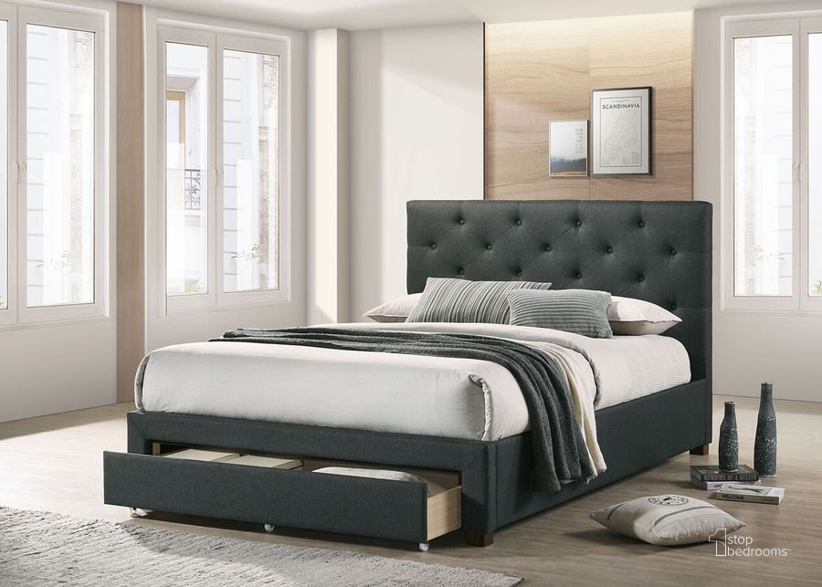 The appearance of Sybella California King Bed In Dark Gray designed by Furniture of America in the transitional interior design. This dark gray piece of furniture  was selected by 1StopBedrooms from Sybella Collection to add a touch of cosiness and style into your home. Sku: CM7218DG-CK-1;CM7218DG-CK-2;CM7218DG-CK-3;CM7218DG-CK-4. Bed Type: Storage Bed. Product Type: Storage Bed. Bed Size: California King. Material: Linen. Image1