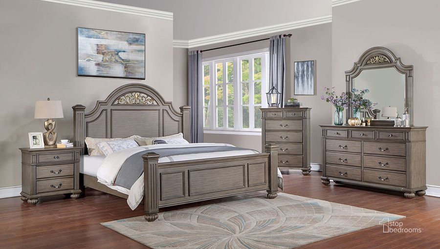 The appearance of Syracuse California King Bed In Gray designed by Furniture of America in the traditional interior design. This gray piece of furniture  was selected by 1StopBedrooms from Syracuse Collection to add a touch of cosiness and style into your home. Sku: CM7129GY-CK-HB;CM7129GY-CK-FB;CM7129GY-CK-R. Bed Type: Poster Bed. Material: Wood. Product Type: Poster Bed. Bed Size: California King. Image1