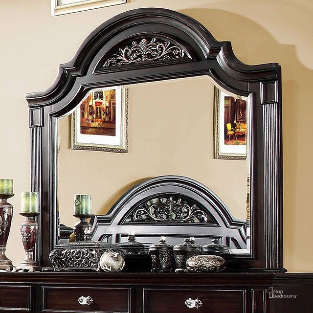 The appearance of Syracuse Dark Walnut Mirror designed by Furniture of America in the transitional interior design. This brown piece of furniture  was selected by 1StopBedrooms from Syracuse Collection to add a touch of cosiness and style into your home. Sku: CM7129M. Material: Wood. Product Type: Dresser Mirror. Image1