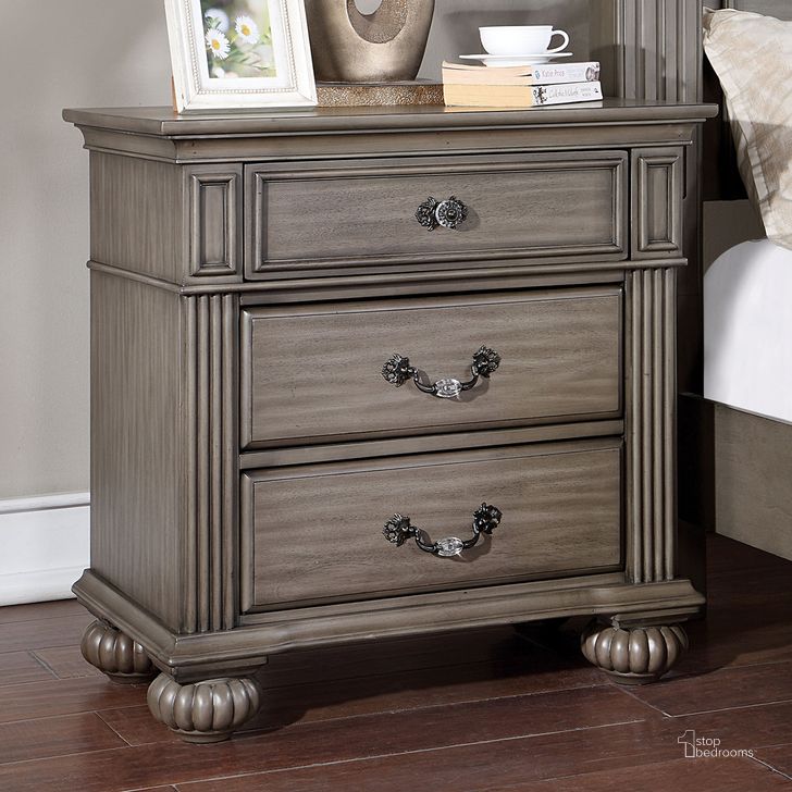 The appearance of Syracuse Night Stand In Gray designed by Furniture of America in the traditional interior design. This gray piece of furniture  was selected by 1StopBedrooms from Syracuse Collection to add a touch of cosiness and style into your home. Sku: CM7129GY-N. Material: Wood. Product Type: Nightstand. Image1